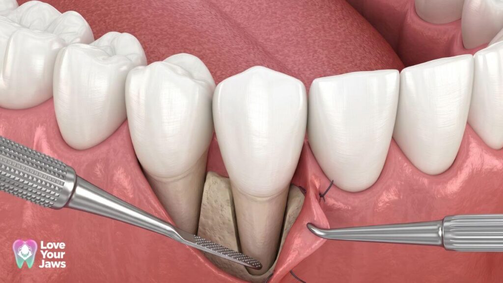 3D illustration of periodontal surgery and bone grafting treatment at Love Your Jaws, Miami.